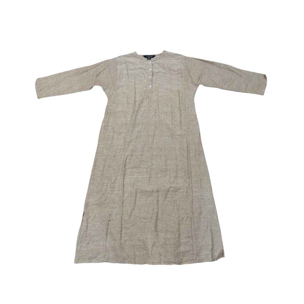 J Peterman Company Tan Striped Cotton Silk Henley Caftan Maxi Dress XS/S Coastal